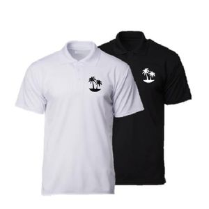 2-in-1 Palm Design White and Black Polo Shirts 