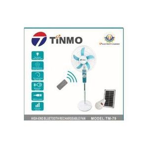 TINMO Rechargeable Remote Standing Fan with 12 Months Warranty + Solar Panel + Bulb + High End Bluetooth Speaker(TM -79)