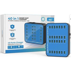 40-Port USB Smart Fast Charger, 400W Multi-Port Charging Station Desktop USB PD Power Adapter Hub for Multiple Devices, Phones, Tablets & Power Banks, Smartphones, Tablets, and Mobile Devices