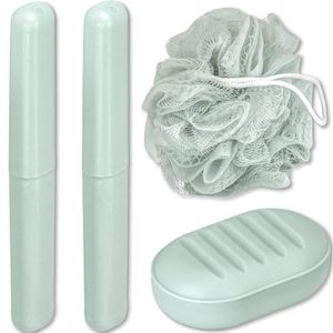 Portable traveling container for soap , spong and 2 tooth brush 4in1 pack 
