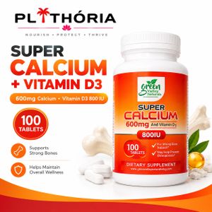 Green Valley Super Calcium 600mg with Vitamin D3 800 IU NAFDAC Reg No.: A7-101980– 100 Tablets