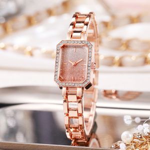 Elegance Rose Gold Gradient Square Wrist Watch with Sparkling Stars for Office, Date & School，Watch for woman