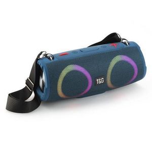 T&G TG-676 Wireless Portable Stereo Woofer IPX5 Waterproof Speaker HIFI Active Bass Outdoor Party RGB LED Light BT Fabric Speaker BLUE