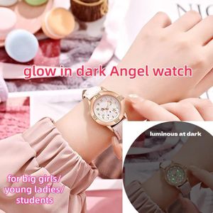 Luminous Glow in Dark Star Moon Watch for Girls Cute Rose Golden Wristwatch with White Leather Strap Perfect Gift for Girls & Young Ladies Students watch elegant watch for thin ladies wristwatch for girls present for girlfriend Gift angel watch for ladies