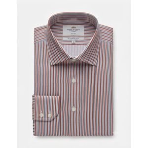 Hawes & Curtis Men's Orange & Grey Multistripe Slim Fit Shirt Single Cuff