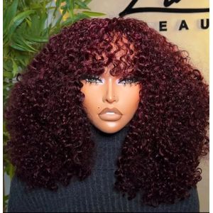 Celebrity curly fringe wig burgundy color 14 inches 