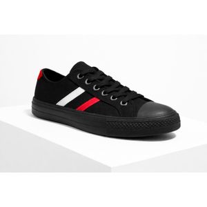 Caligo Men sneakers with Laces Black - Red/white Striped 