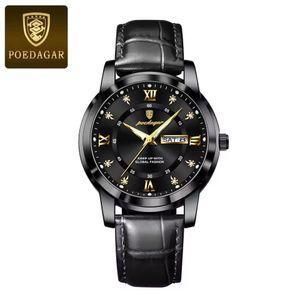 POEDAGAR mens classic lether wrist watch + classic men bracelet