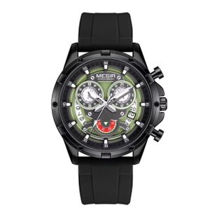 Megir  Quality & Multi Function Black Chronograph Wristwatch For Classy Men
