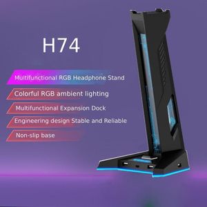 H74 RGB Gaming Headphone Stand USB Hub Anti-Slip Base LED Light Desktop Organizer for PC Gamers