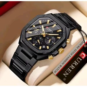 Curren Top Luxury & Very Multifunctional "Black Is Beautiful" Men's Chronograph Wristwatch 