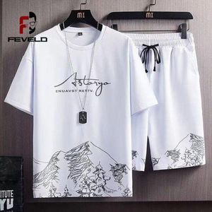 pisiduo  Summer New  Trend Printed Short Sleeve Shorts Set Men's Casual Loose Sports Breathable High Quality Two-Piece Set M-3XL