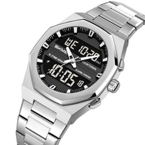 Skmei Double Time Digital Waterproof Silver Bracelet  Quality  Wristwatch