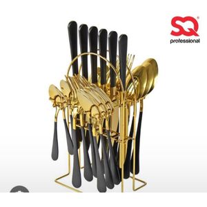 24 pieces quality gold cutlery set with stand 