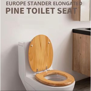 Clo 1pc, Toilet Seat, Premium Solid Wood, Pine Wood, Easy Clean, Easy Install, Europe Elongated Standard Size