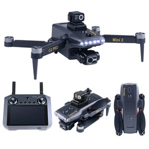 Professional 3-axis Gimbal Drone Q3 Mini 2 GPS HD 4K Dual Camera, Foldable Design Motor Brushless screen Remote Display Control with 2 Batteries