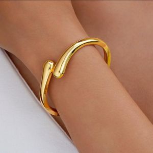Gold Trendy Water Drop Streamline Exaggerated Bracelet, Textured  Hugging Spring Open Jewelry For Woman