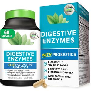SUPPLEMENT NEEDS  Digestive Enzymes with Probiotics for Gut Health & Bloating Relief – Fast Acting Digestive Aid Before Meals, Anti-Gas & Indigestion Support Capsules, Complete Digestion Supplement for Men & Women (60 Capsules) White