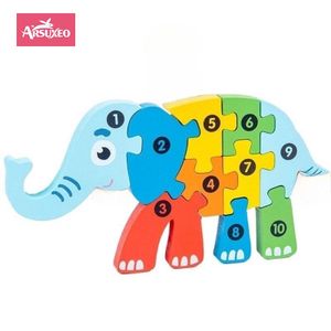 Arsuxeo 3D Wooden Puzzles Educational Cartoon Elephant Early Learning Cognition Intelligence Puzzle Game For Children Toys