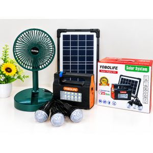 YOBOLIFE Solar Strong Rechargable Kit with Super Lasting Rechargable Fan (Including 3Bulb , Panel and Recharble cable)