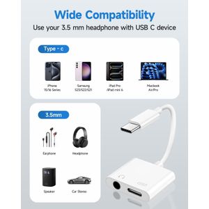 2 IN 1 USB C to 3.5mm Headphone and Charger Adapter, 