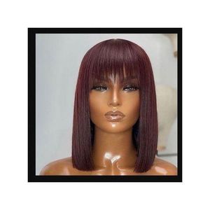 Blended Hair Wig Bob With Fringe For Ladies Deep Brown