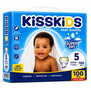 Kisskids super dry baby diaper KissKIDS Baby Diapers Size 5 Junior (11–25kg) – 100pcs – Super Dry & Leak Protection