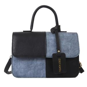 Women’s Contrast Color Small Square  Handbag – Black/Blue (21*7*15cm)
