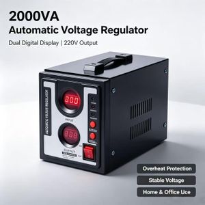 2000VA 2KVA Automatic Voltage Regulator AVR, Dual Digital Display, 220V Output, Automatic Overheat Protection for Home and Office Appliances