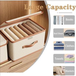 Premium Linen-Style Wardrobe Organizer with Reinforced Leather Handles, Foldable Closets Organizer Storage Bag, Aesthetic Home Clothes Laundry Bins, Clothes Laundry Basket Bag, Stackable Linen Organizer Clothes Bins 58CM/40CM/35CM