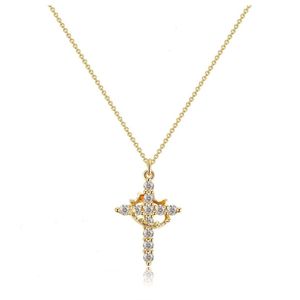 iPstyle Popular Cross Necklace Dainty Zirconia Cross Pendant Necklace - Gold