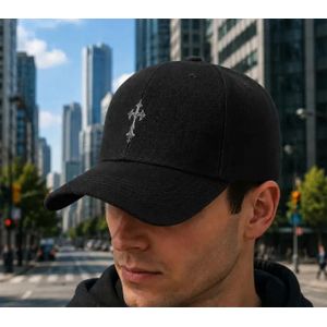 Gothic Cross Print Face Cap: Black 