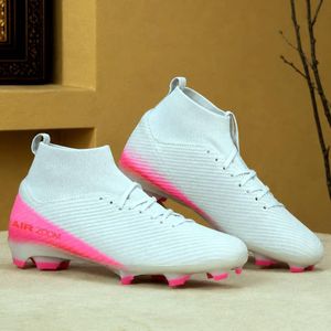Men's Firm Ground High-Cut Outdoor Football Boots - White & Bright Pink Cleats