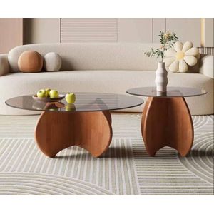 2PCS FAUX CENTER TABLE. BROWN