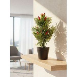 Flower Artificial Chili Pepper Plant in Pot - Realistic Faux Greenery with Red Peppers