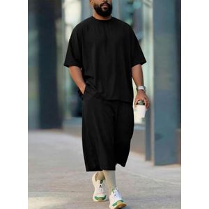 Fichu Oversized Plain Crew Neck top and Jort -Black