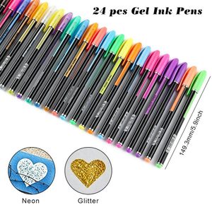24 Colors Glitter Neon Highlighter Pen Set, Smooth 1.0mm Bullet Tip Colored Marker Pen For Writing Drawing Coloring and Note-taking