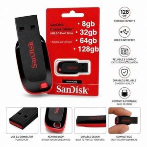 SanDisk Cruzer Blade 8GB/16GB/32GB/64GB/128GB USB 2.0 Flash Drive - High Capacity Portable Pen Drive