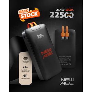 New Age  Newage Power Bank 22500  Maah 22.5W IOS/ TypeC Inbuilt Cables J175