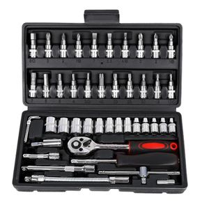 46 Pieces 1/4 Inch Drive Socket Ratchet Wrench Set, With Bit Socket Set, Metric And Extension Bar For Auto Repairing