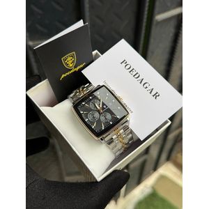 POEDAGAR High Quality Chronograph Men's Analog Chain Wristwatch +branded box and carrier bag
