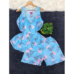 UNIQUE  Ladies Sexy hapi Cotton  Night Wear - Top And Short multicolor 