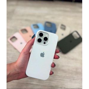iPhone 15 Pro Silicone Phone Case & Pouch With Camera Protection - Scratch Resistance, Shockproof Protective Case - ( white )