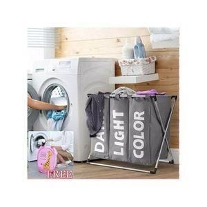 Laundry Hamper Foldable Basket 1/2/3 Section Portable D Grey