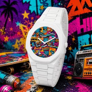 Soki Neutral Street Style Watch, Colorful Graffiti Dial, Gender Free Fashionable Casual Watch, Trendy Daily Wear Gift
