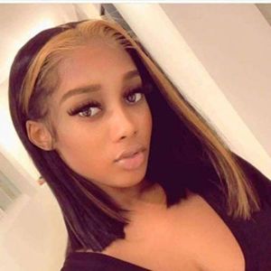 BROWN-GOLD Highlight Lace  Short Hair Wig