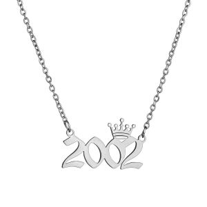 Women's Necklaces 2002 Date of Birth Number Necklace Jewelry Stainless Steel - Silver