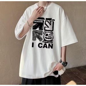 Dou-color Men's I CAN Bear Print Oversized T-Shirt Summer Street Trend Short Sleeve