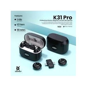 Jbl High Quality New k31Pro mic with charging case Affordable Wireless Microphone Lavalier Clip-On Microphone for Professional Content Creators for PC, iPhone, Andriod, Record Interview, Vlogs, Mic, skit, interview, broadcast, podcast, comedy