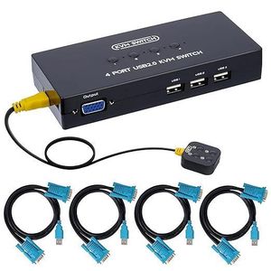 Manual VGA KVM Switch 4-Port 4-In-1-Out for Shared Monitor, Keyboard and Mouse